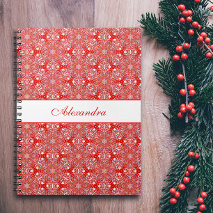 Christmas Red Pattern Snowflake Personalized Notebook