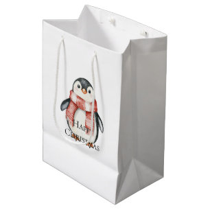 Christmas Red Peppermint Penguins Medium Gift Bag