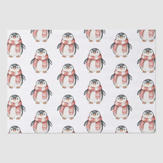 Christmas Red Peppermint Penguins Tissue Paper (Front)