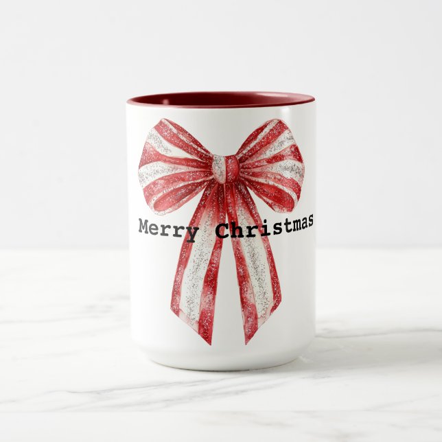 Christmas Red Peppermint White Bows  Mug (Center)