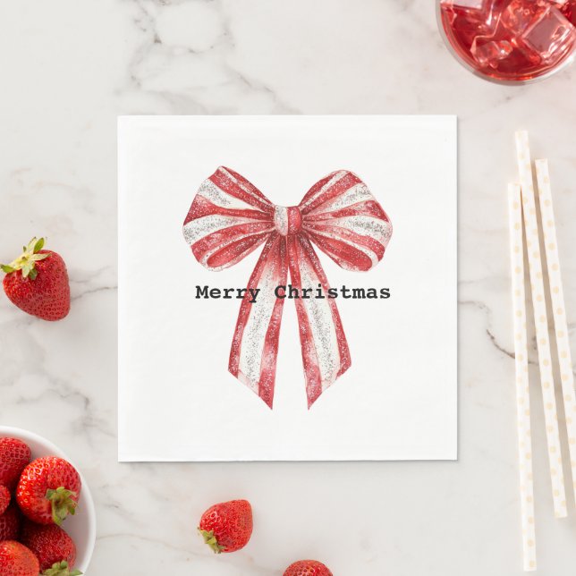 Christmas Red Peppermint White Bows  Napkin (Insitu)
