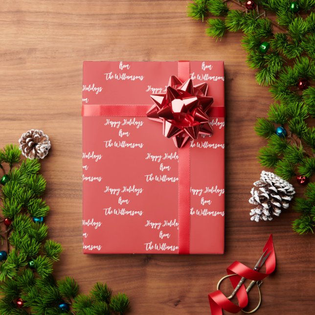 Christmas Red Personalized Name Script Calligraphy Wrapping Paper (Holiday Gift)