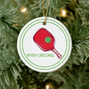 Christmas Red Pickleball Paddle Design Festive Ceramic Ornament