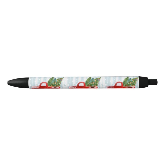 Christmas Red PickUp Truck on a Snowy Road Black Ink Pen (Front)