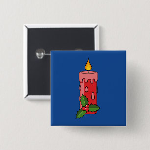 Christmas Red Pillar Candle with Holly 2 Inch Square Button