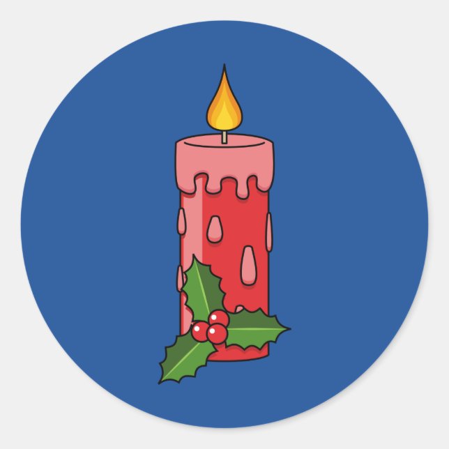 Christmas Red Pillar Candle with Holly Classic Round Sticker (Front)