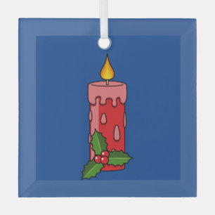 Christmas Red Pillar Candle with Holly Glass Ornament