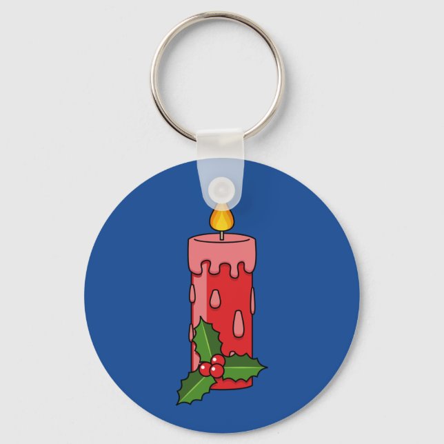 Christmas Red Pillar Candle with Holly Keychain (Front)