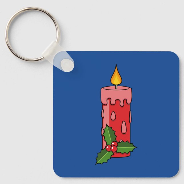 Christmas Red Pillar Candle with Holly Keychain (Front)