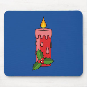 Christmas Red Pillar Candle with Holly Mouse Pad