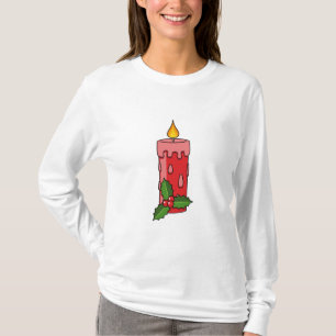 Christmas Red Pillar Candle with Holly T-Shirt