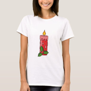 Christmas Red Pillar Candle with Holly T-Shirt