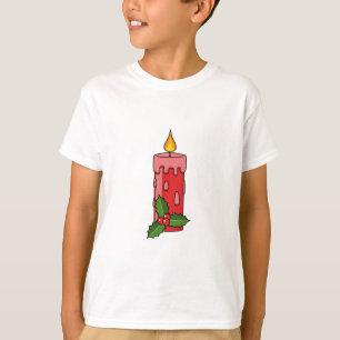 Christmas Red Pillar Candle with Holly T-Shirt