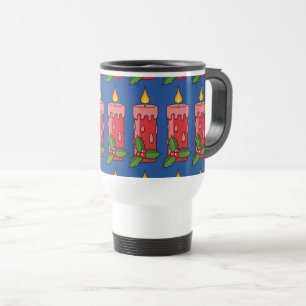 Christmas Red Pillar Candle with Holly Travel Mug