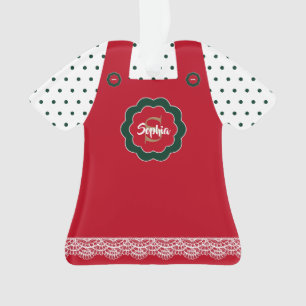 Christmas Red Pinafore Lace Trim Personalized Ornament