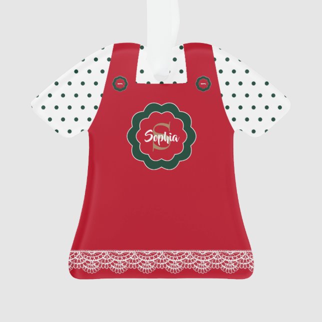 Christmas Red Pinafore Lace Trim Personalized Ornament (Front)