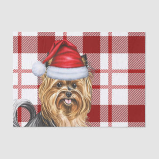 Christmas Red Plaid and Biewer Terrier Dog Tissue Paper