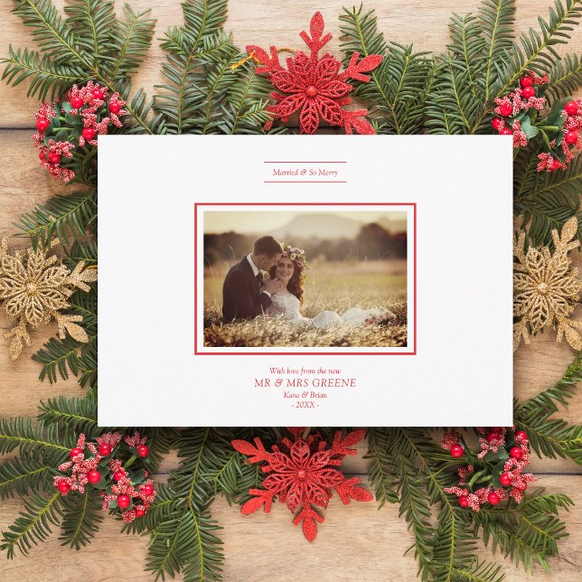 Christmas Red Plaid Chic Newlyweds Photo Wedding (Creator Uploaded)