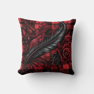 christmas red plaid elegant floral throw pillow