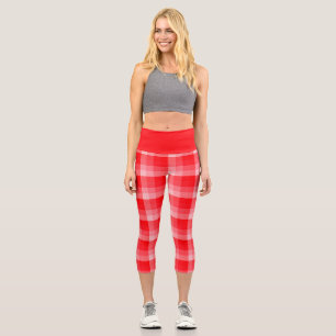 Christmas Red Plaid Holiday Diagonal Stripes Capri Leggings