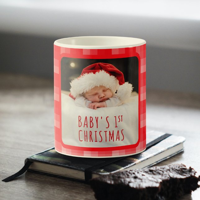Christmas Red Plaid Holiday Diagonal Stripes Coffee Mug (Creator Uploaded)