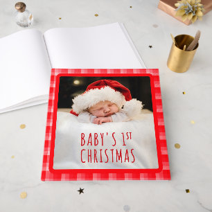 Christmas Red Plaid Holiday Diagonal Stripes Guest Book