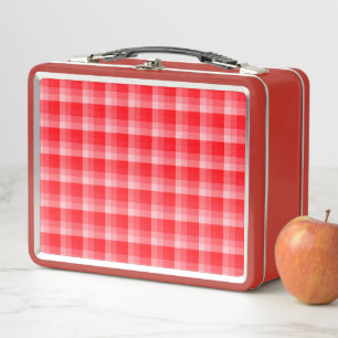Christmas Red Plaid Holiday Diagonal Stripes Metal Lunch Box