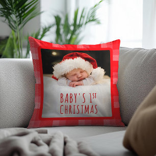 Christmas Red Plaid Holiday Diagonal Stripes Throw Pillow