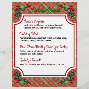 Christmas Red Plaid Restaurant Specials  Flyer