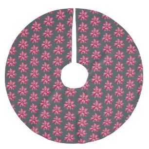 Christmas Red Poinsetta Floral Pattern Off-Black Brushed Polyester Tree Skirt
