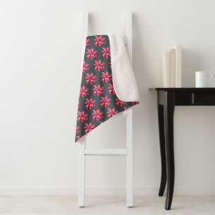 Christmas Red Poinsetta Floral Pattern Off-Black Sherpa Blanket