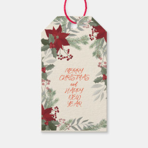 Christmas Red Poinsettia and  Holly Berries  Gift Tags