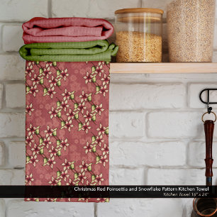 Christmas Red Poinsettia and Snowflake Pattern Kitchen Towel