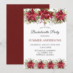Christmas Red Poinsettia Bachelorette Party Invitation