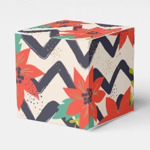Christmas Red Poinsettia Black & White Chevron Favor Box