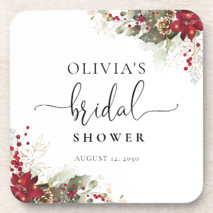 Christmas Red Poinsettia Bridal Shower Coaster