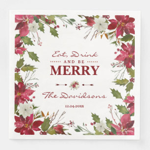 Christmas Red Poinsettia Eat Drink and be Merry Napkin