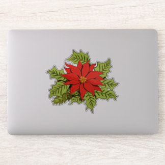 Christmas Red Poinsettia Flower with Green Leaves