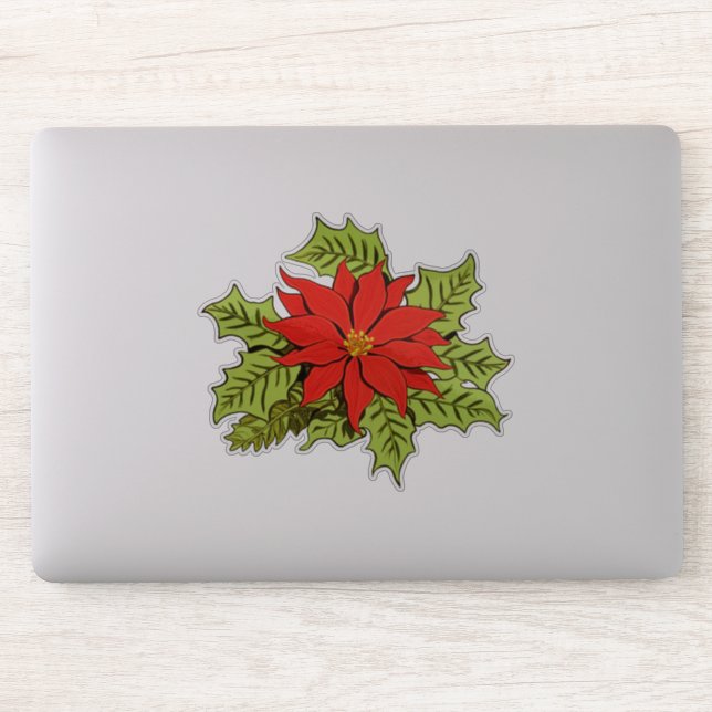 Christmas Red Poinsettia Flower with Green Leaves (Computer)