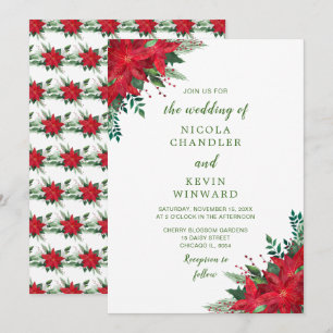 Christmas Red Poinsettia Flowers Wedding Invitation