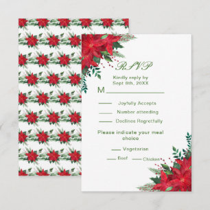 Christmas Red Poinsettia Flowers Wedding RSVP Card