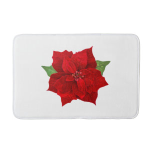 Christmas Red Poinsettia on Bright White Bath Mat