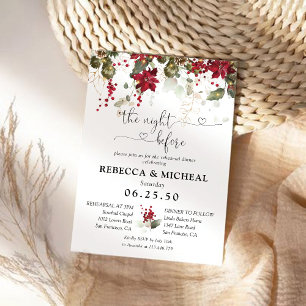 Christmas Red Poinsettia Rehearsal Dinner Invitation