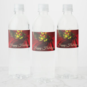 Christmas Red Poinsettia Water Bottle Label