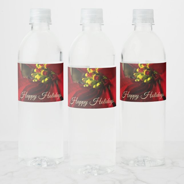 Christmas Red Poinsettia Water Bottle Label (Bottles)