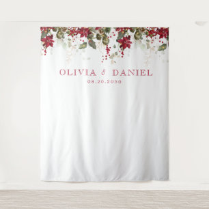 Christmas Red Poinsettia  Wedding Backdrops Tapestry