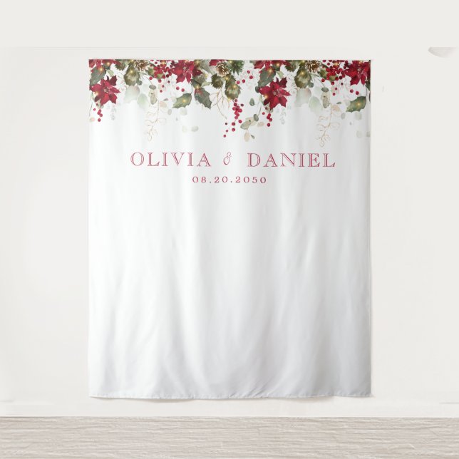 Christmas Red Poinsettia  Wedding Backdrops Tapestry (Front)