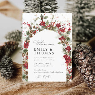 Christmas Red Poinsettia Wedding Ceremony  Invitation