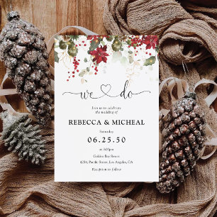 Christmas Red Poinsettia Wedding Ceremony  Invitation