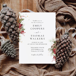 Christmas Red Poinsettia Wedding Ceremony Invitation